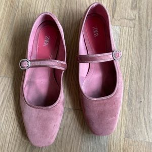Zara pink velvet Mary Janes